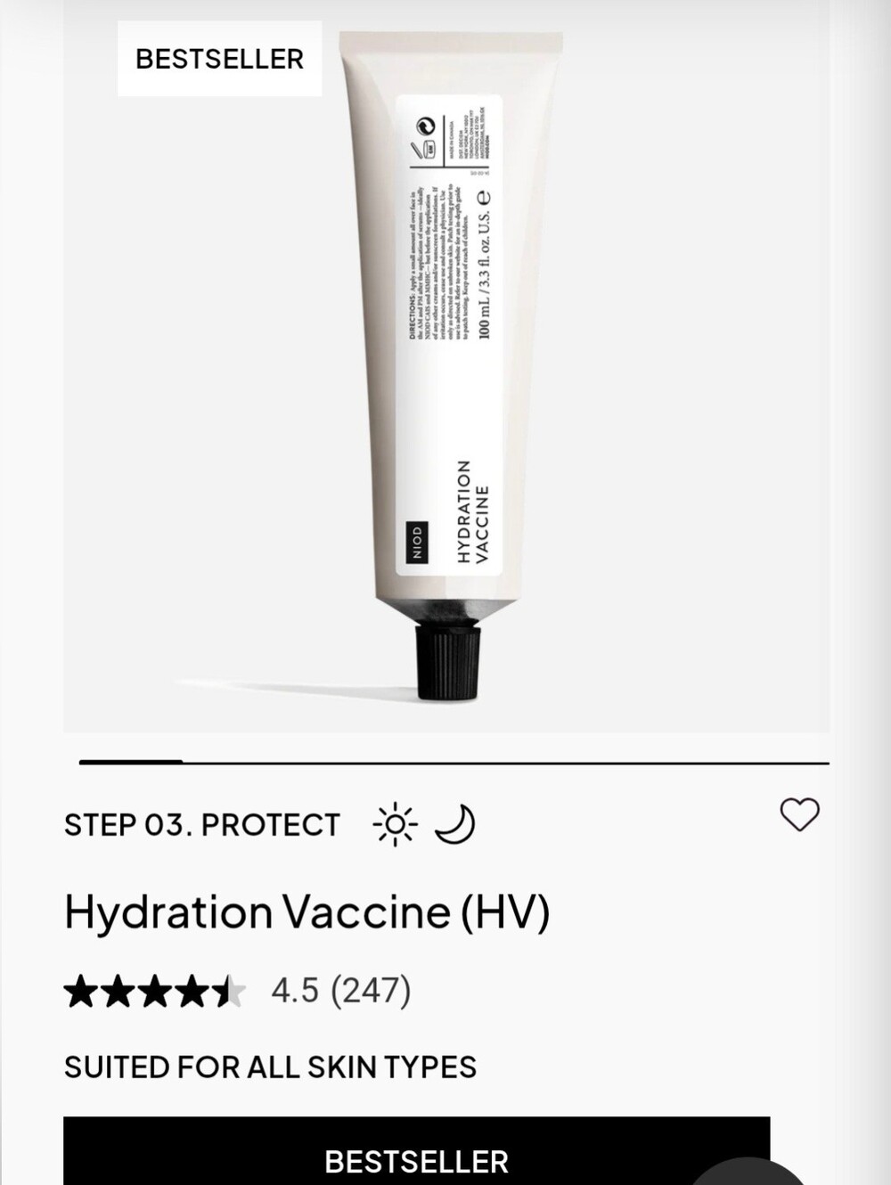 NIOD Hydration Vaccine (HV) 100ml Moisturizing Cream Tube - White & Black